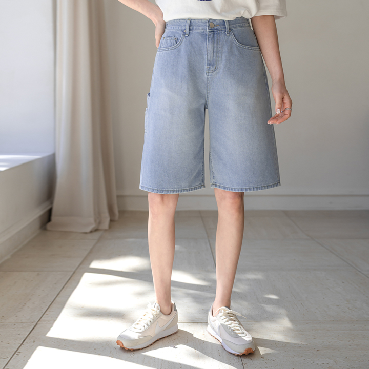 バックゴム5分丈ポケットデニムパンツショートパンツ | レディース