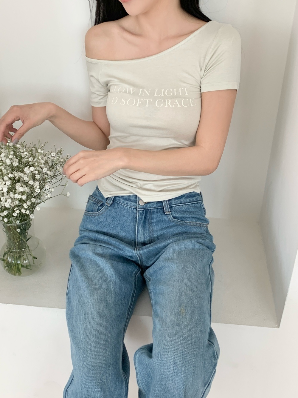 ワンショルダーベーシックスリム半袖ロゴTシャツ | 詳細画像5