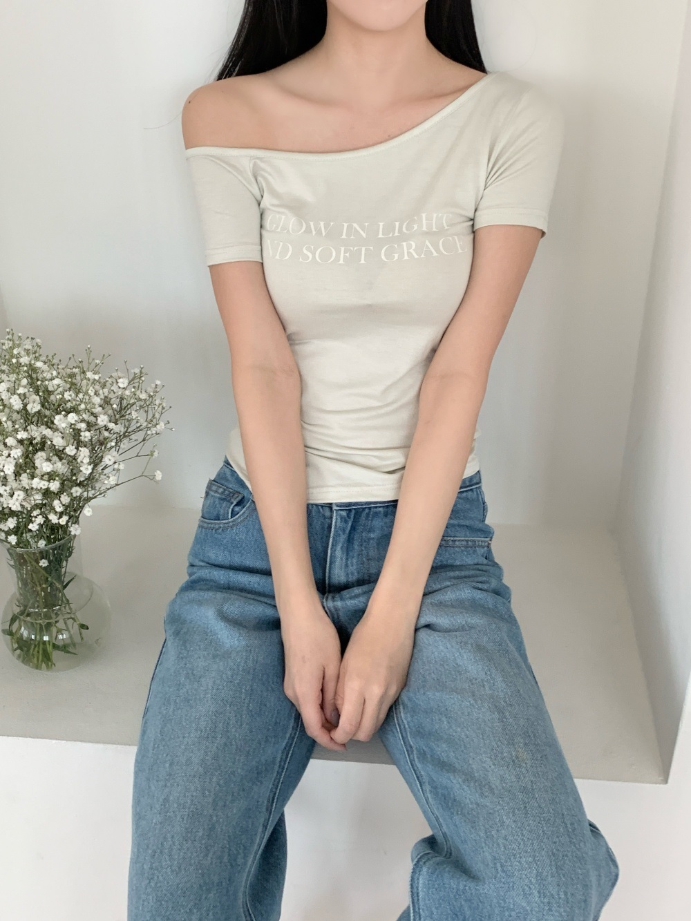 ワンショルダーベーシックスリム半袖ロゴTシャツ | 詳細画像6