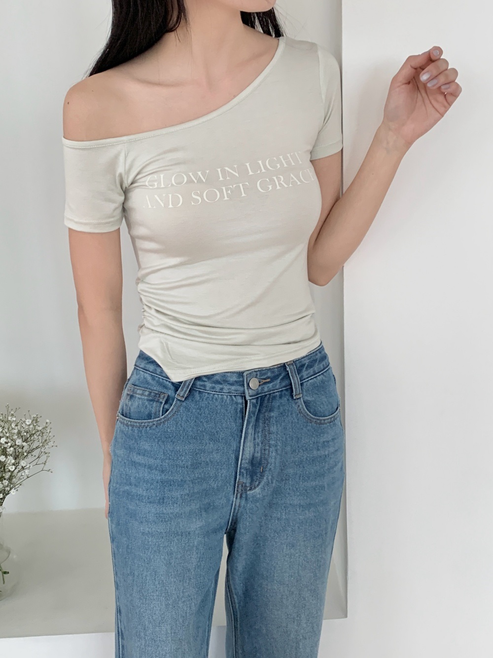 ワンショルダーベーシックスリム半袖ロゴTシャツ | 詳細画像8