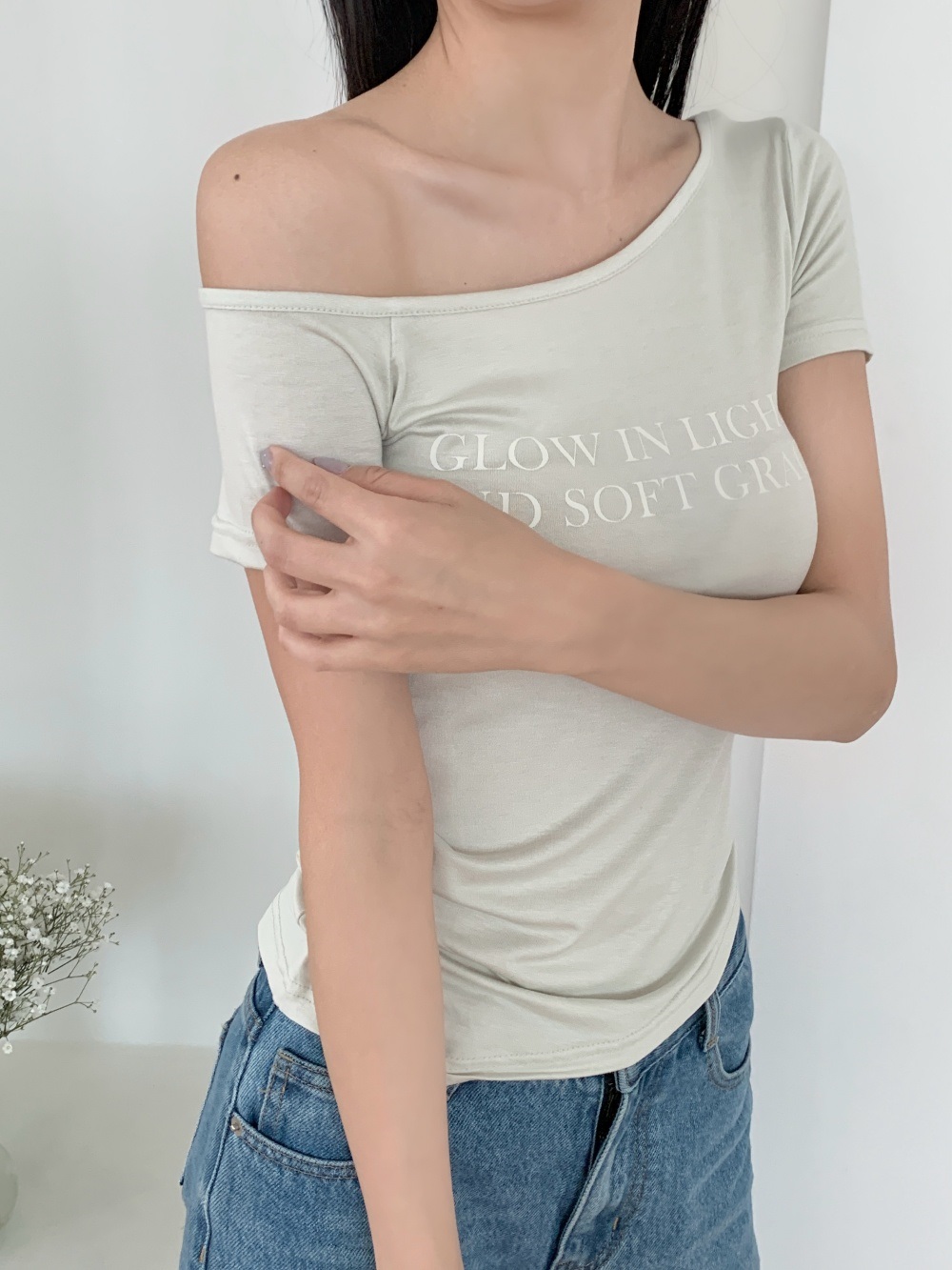 ワンショルダーベーシックスリム半袖ロゴTシャツ | 詳細画像9