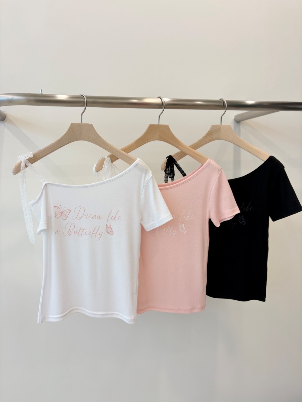 レースワンショルダードローストリングベーシック半袖Tシャツ | 詳細画像2