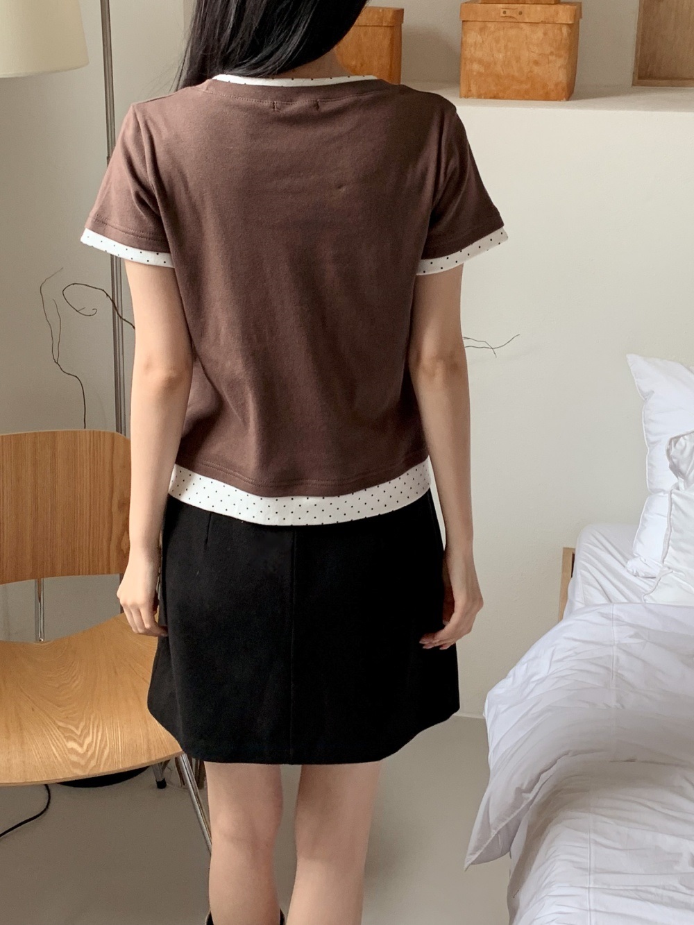 配色コットンラウンドネックベーシック半袖ドットTシャツ | 詳細画像11