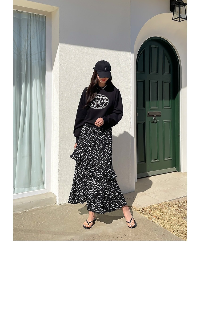 フリルティアードウエストゴムスリムロング小花柄スカート | 詳細画像2