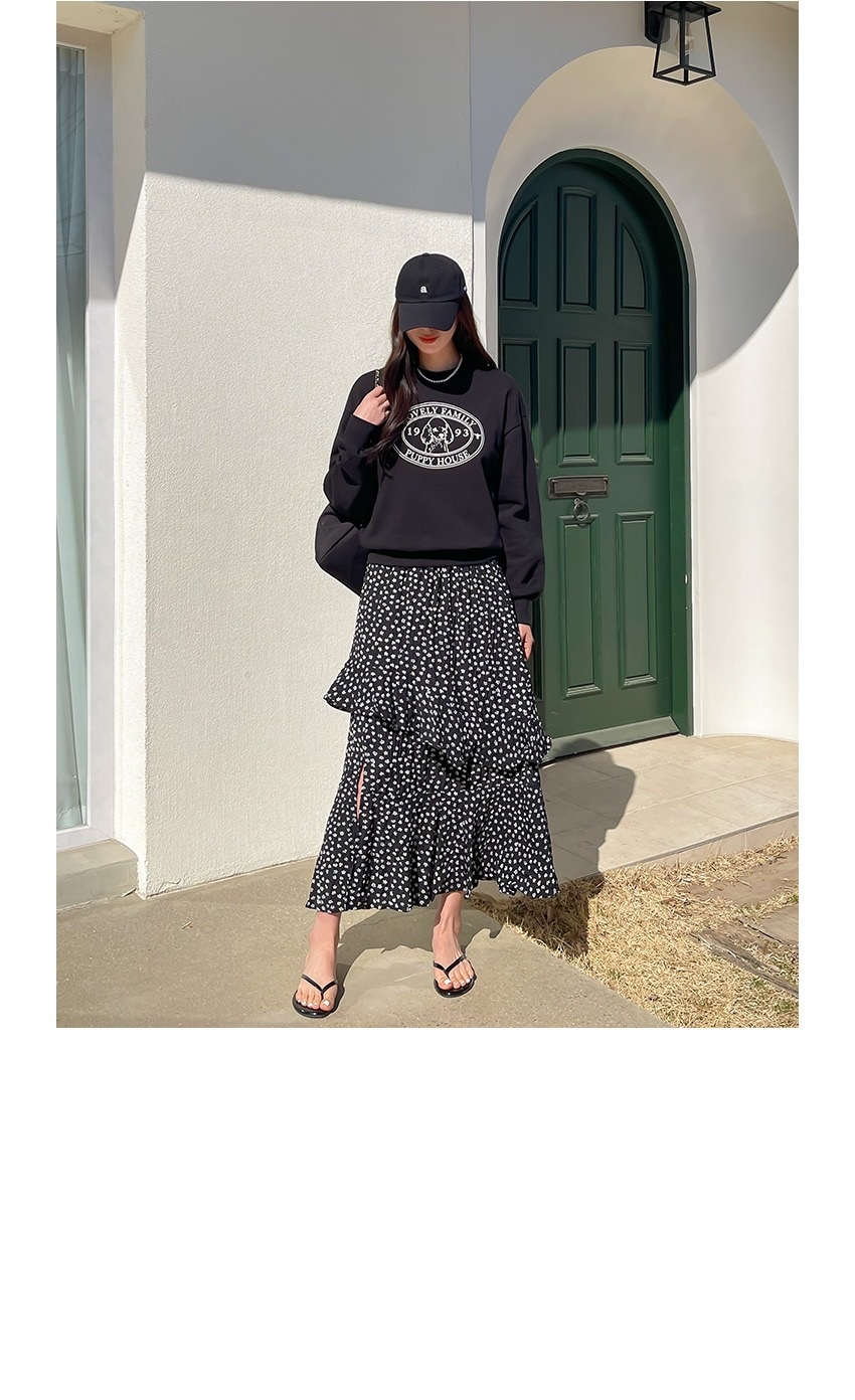 フリルティアードウエストゴムスリムロング小花柄スカート | 詳細画像3