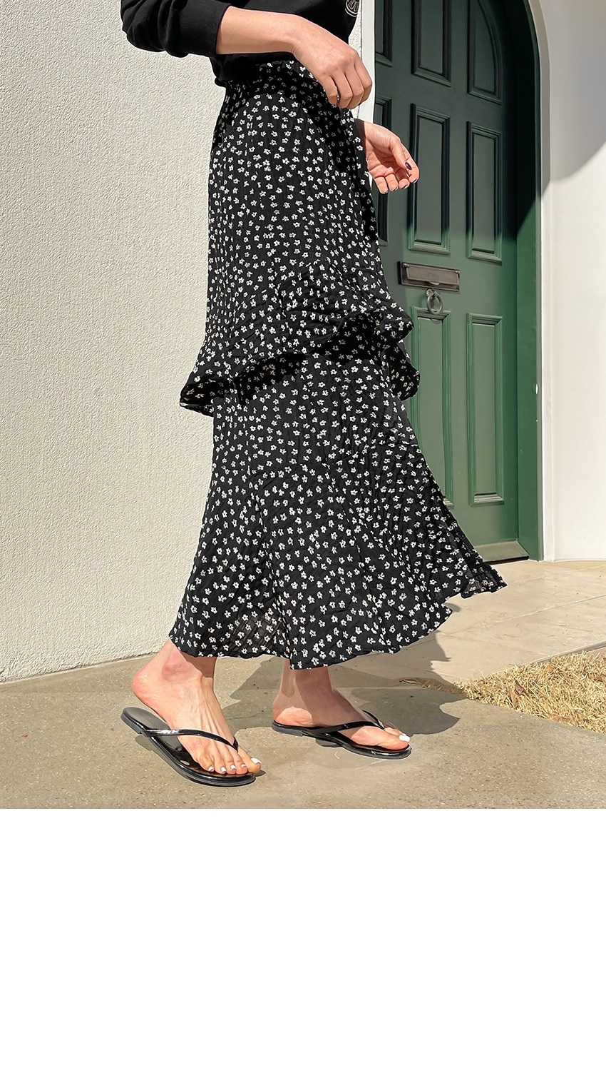 フリルティアードウエストゴムスリムロング小花柄スカート | 詳細画像7
