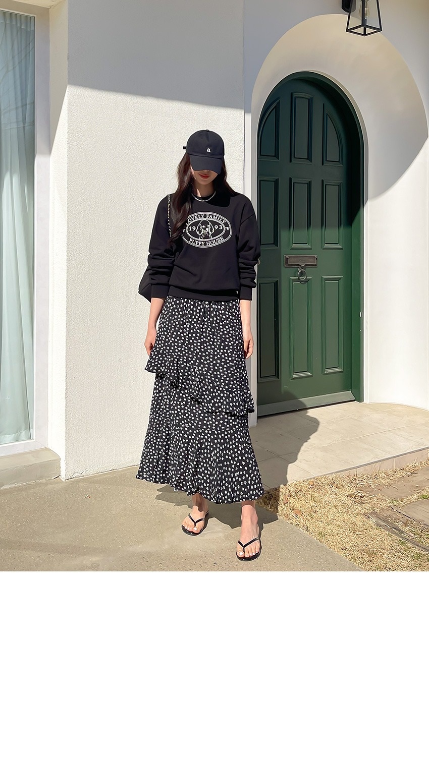 フリルティアードウエストゴムスリムロング小花柄スカート | 詳細画像13