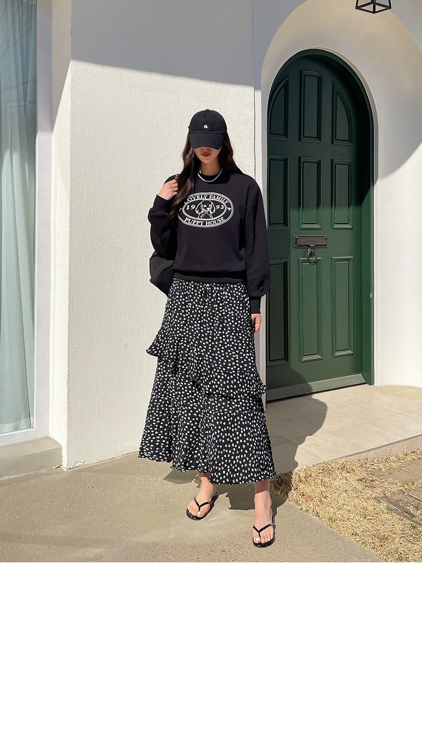 フリルティアードウエストゴムスリムロング小花柄スカート | 詳細画像15