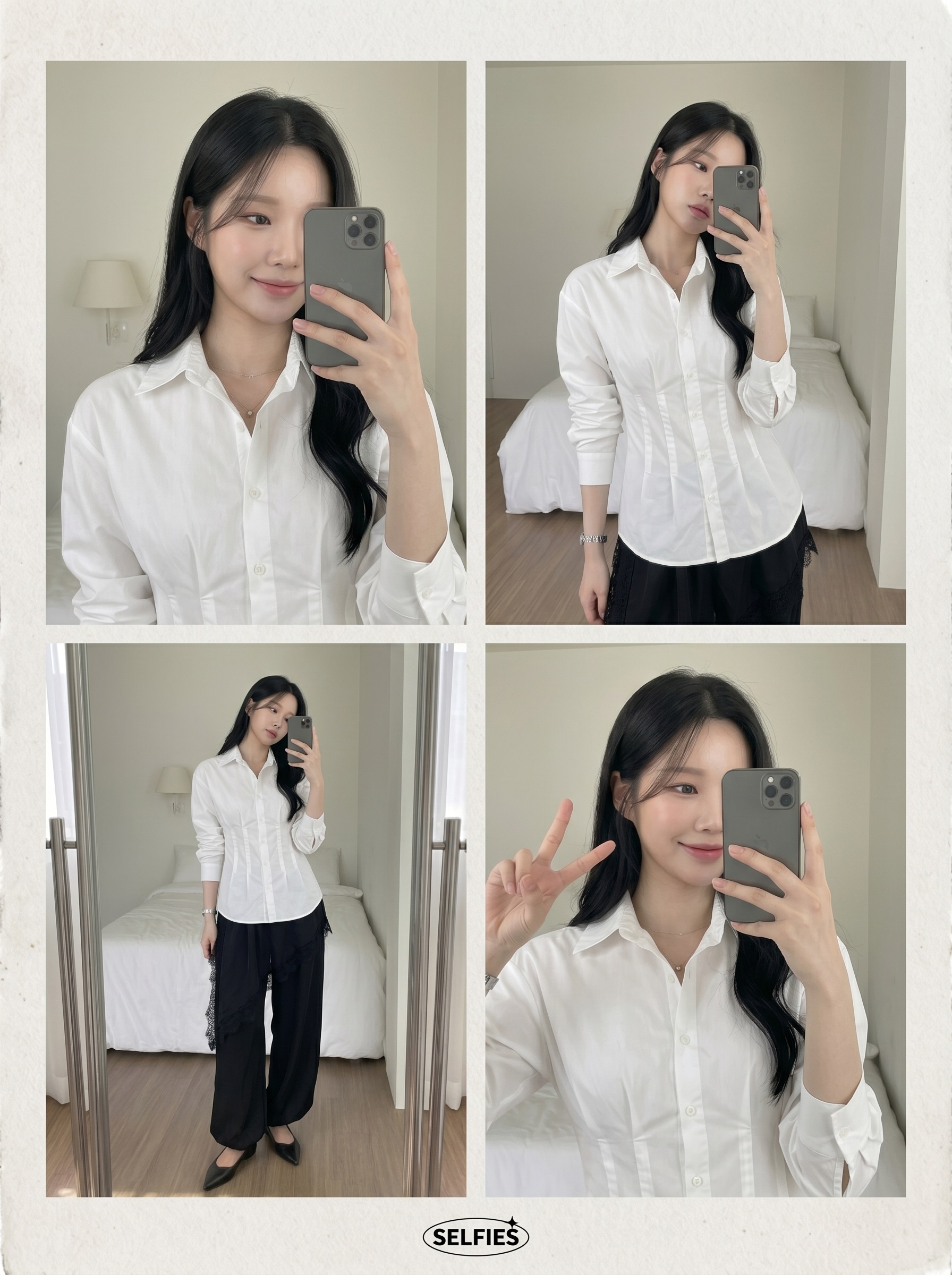 コットンボタンカラーペプラムスリム長袖シャツ | 詳細画像6