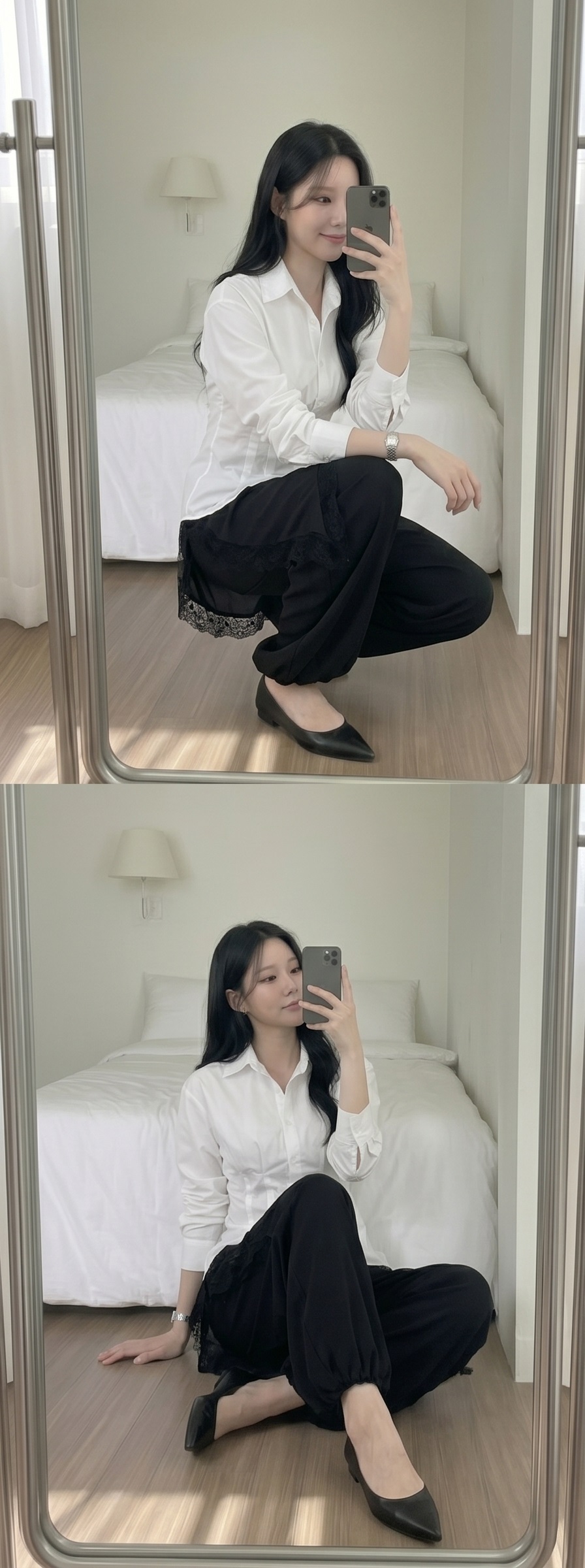 コットンボタンカラーペプラムスリム長袖シャツ | 詳細画像7