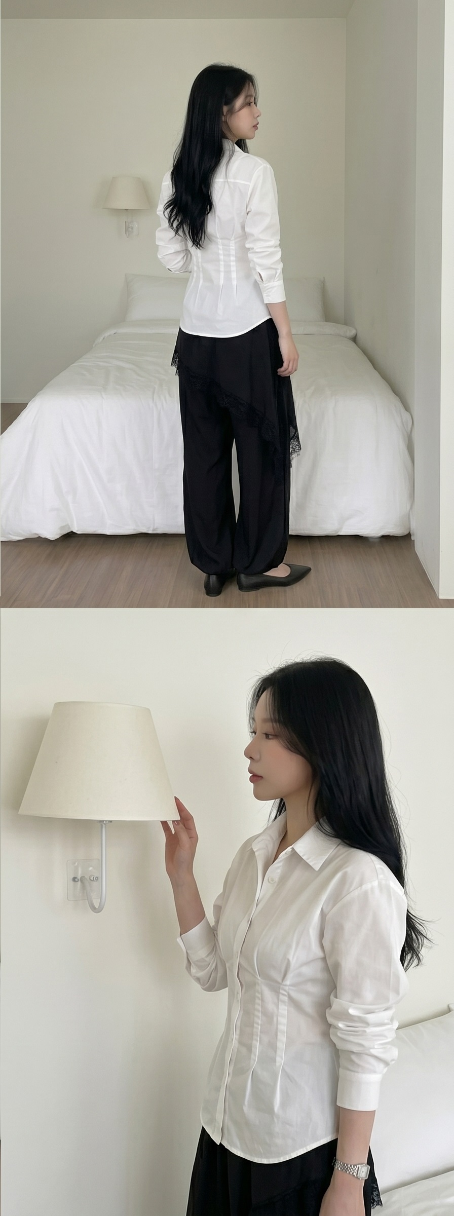 コットンボタンカラーペプラムスリム長袖シャツ | 詳細画像10