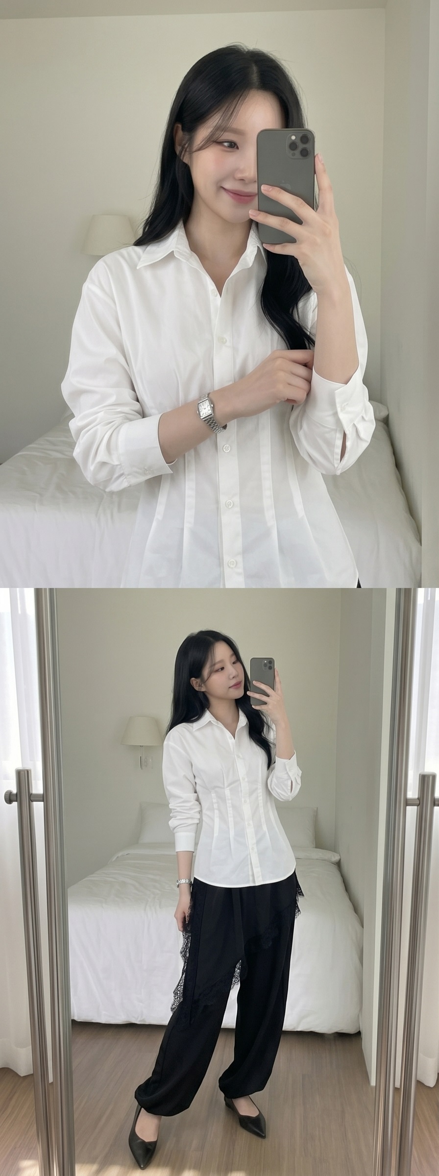 コットンボタンカラーペプラムスリム長袖シャツ | 詳細画像12