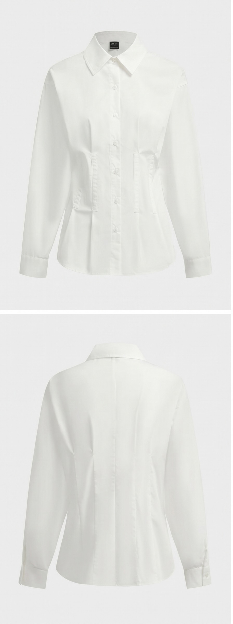 コットンボタンカラーペプラムスリム長袖シャツ | 詳細画像14