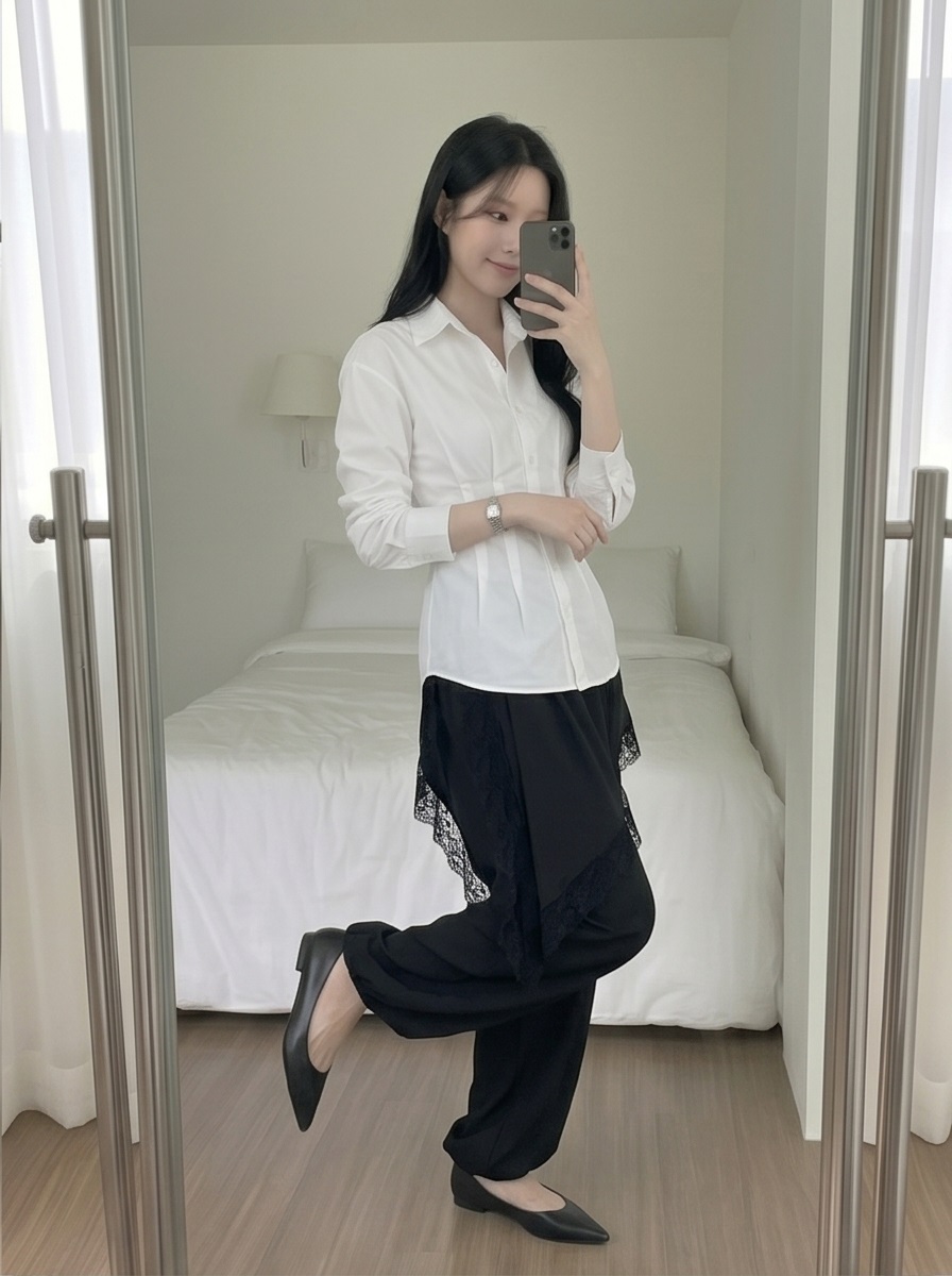 レースウエストゴムラップ調ワイドスカートパンツジョガーパンツ | 詳細画像5