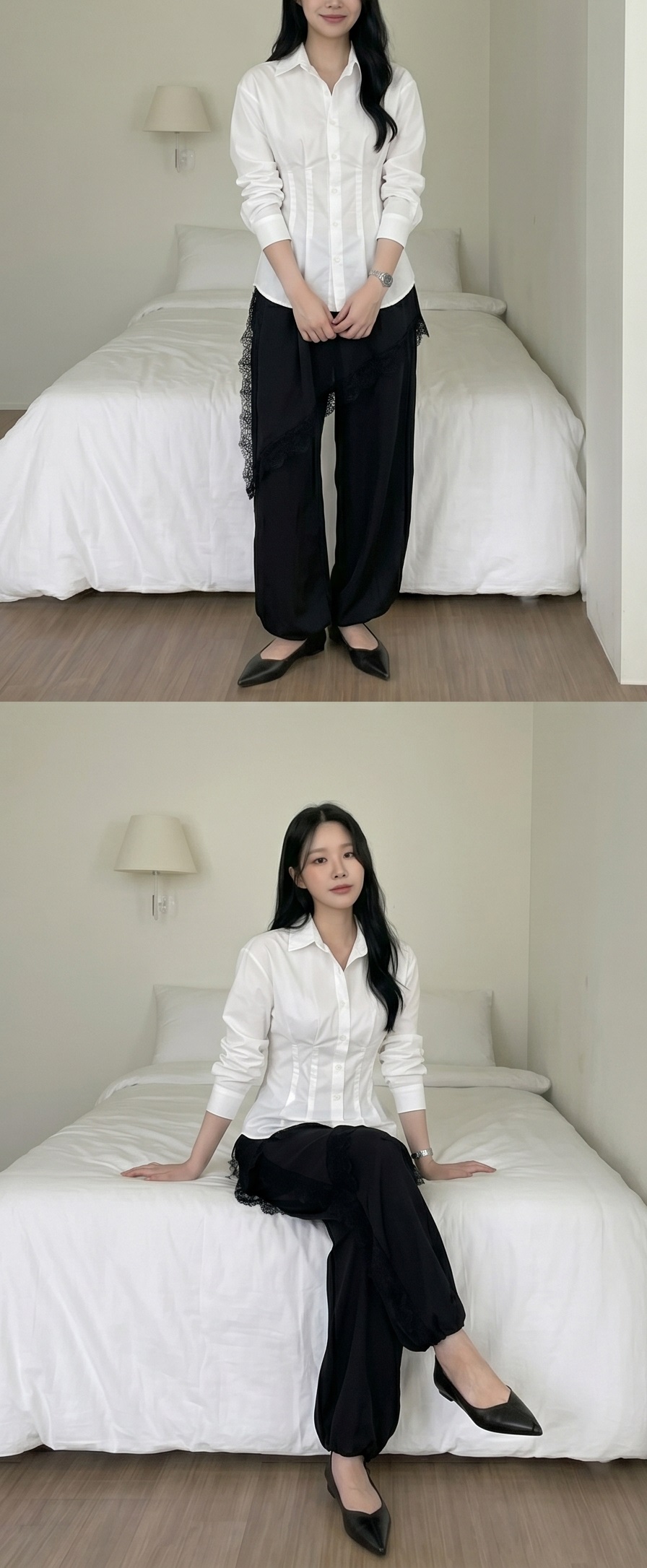 レースウエストゴムラップ調ワイドスカートパンツジョガーパンツ | 詳細画像8