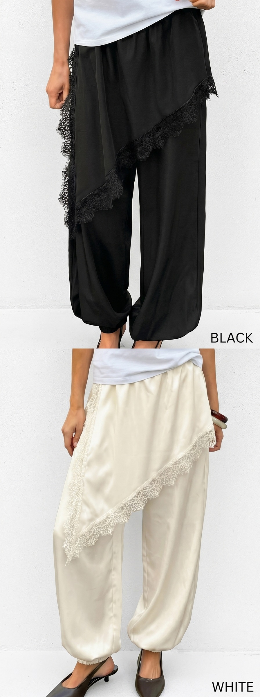 レースウエストゴムラップ調ワイドスカートパンツジョガーパンツ | 詳細画像12