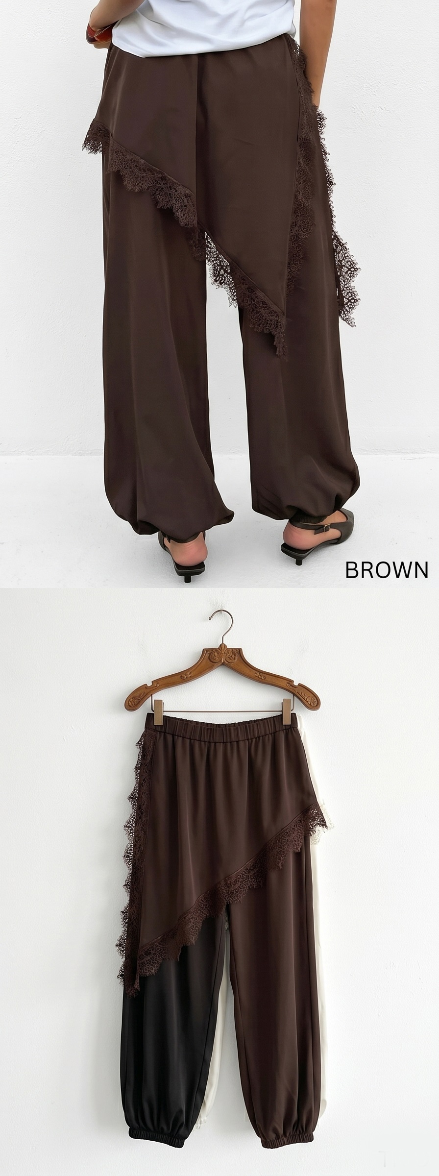 レースウエストゴムラップ調ワイドスカートパンツジョガーパンツ | 詳細画像13