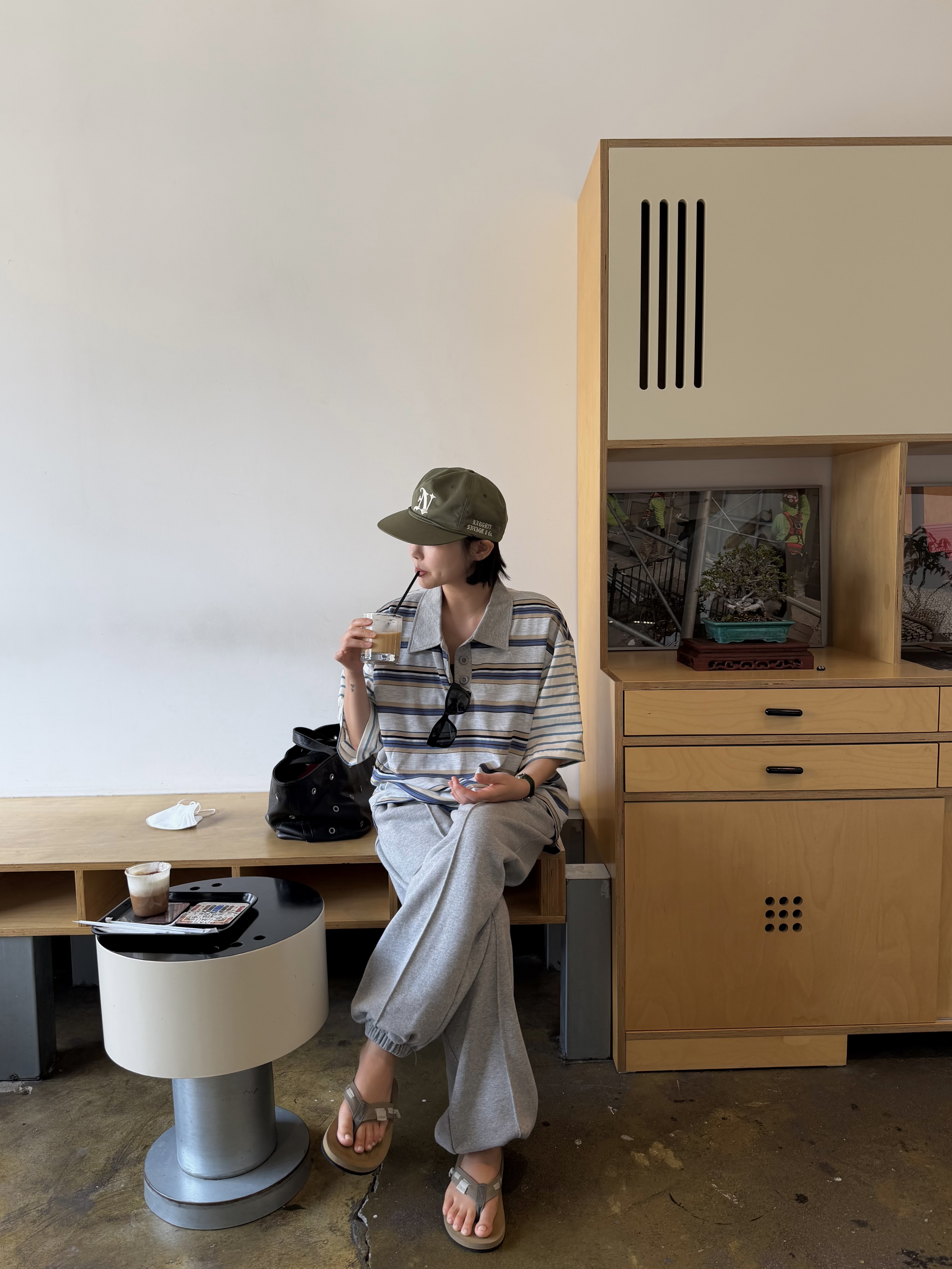 ボタンカラーベーシックボクシールーズ半袖ボーダー配色Tシャツ | 詳細画像5