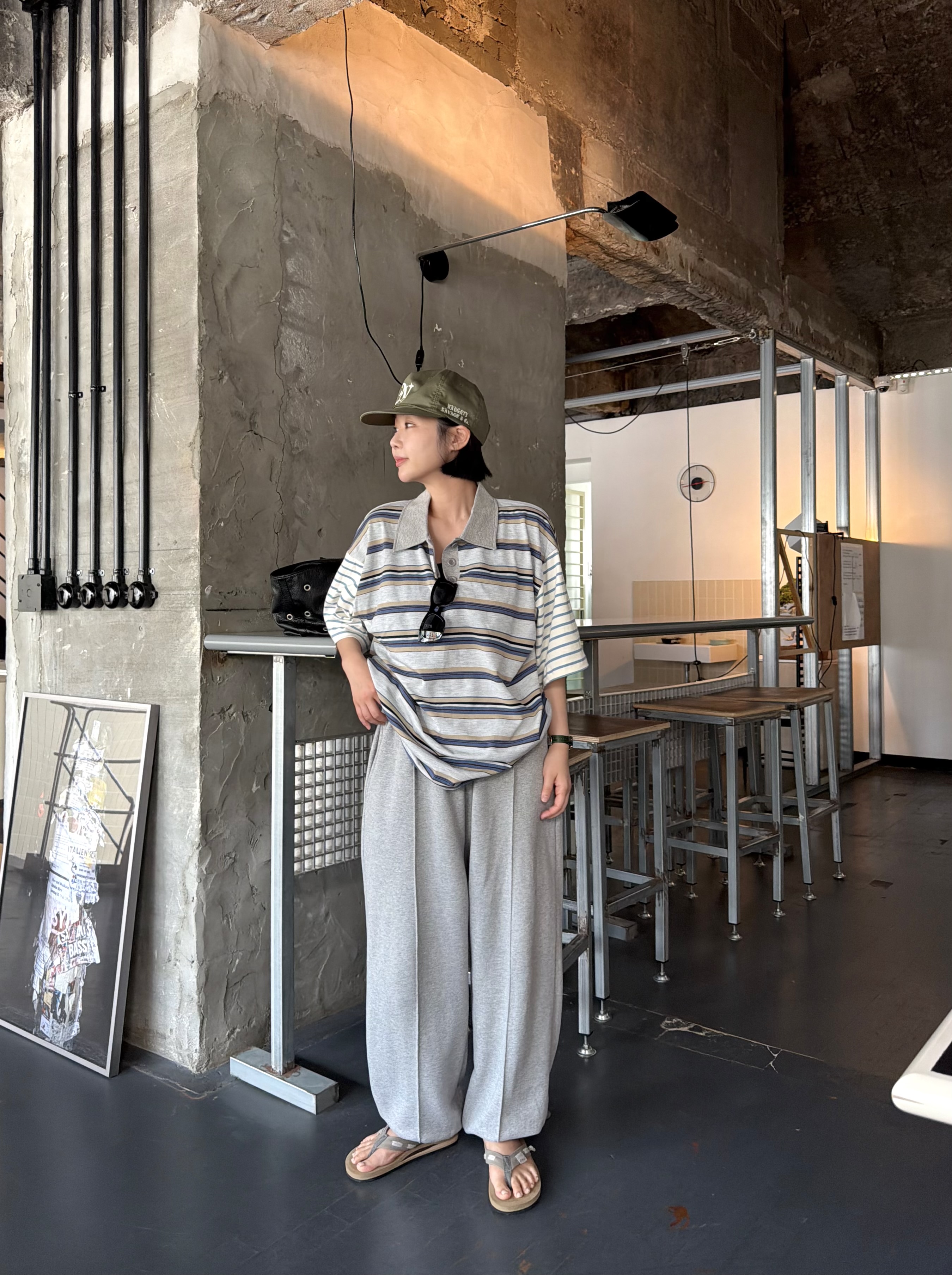 ボタンカラーベーシックボクシールーズ半袖ボーダー配色Tシャツ | 詳細画像9