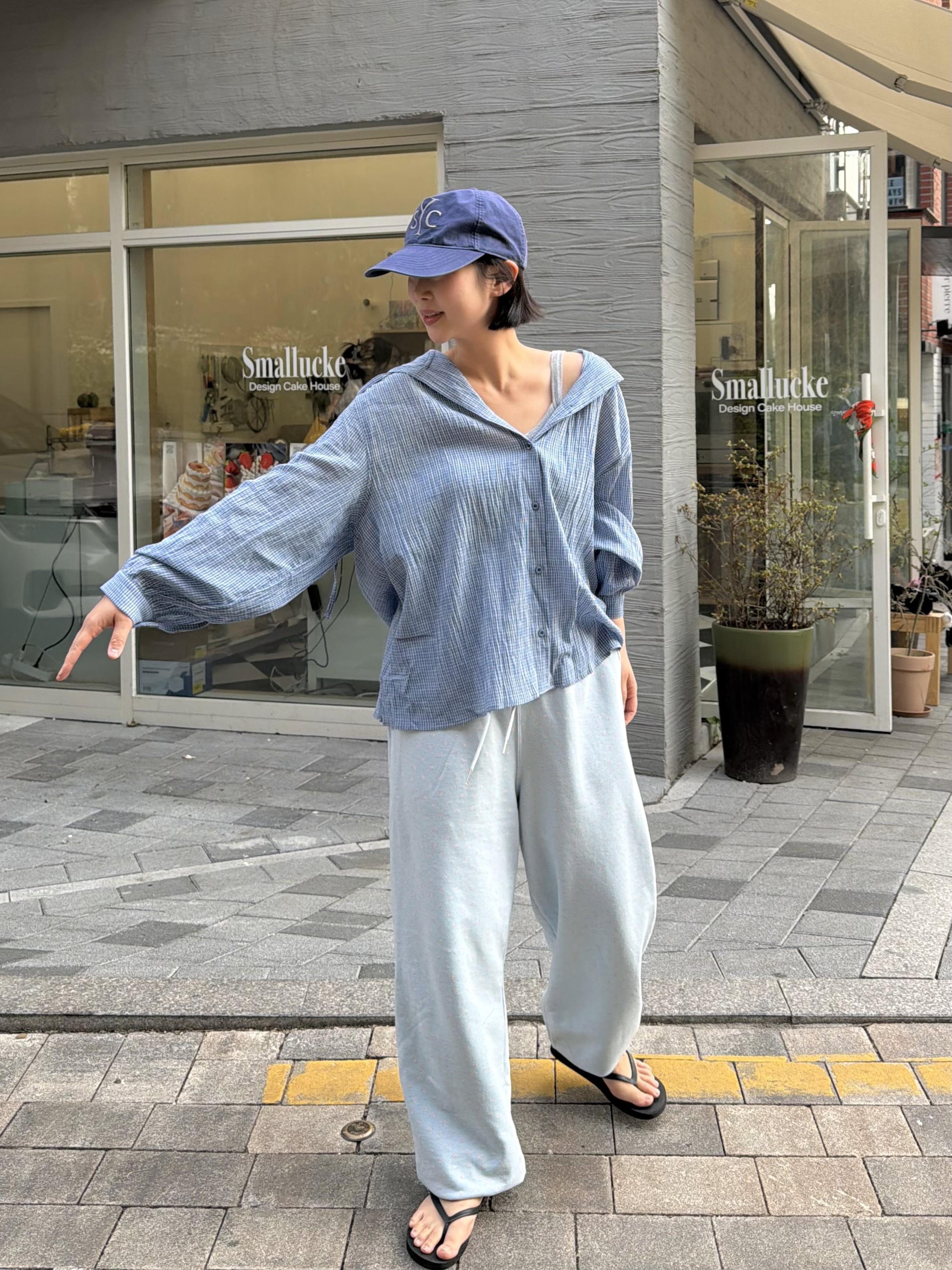 コットンボタンフードルーズ長袖チェックシャツ | 詳細画像3