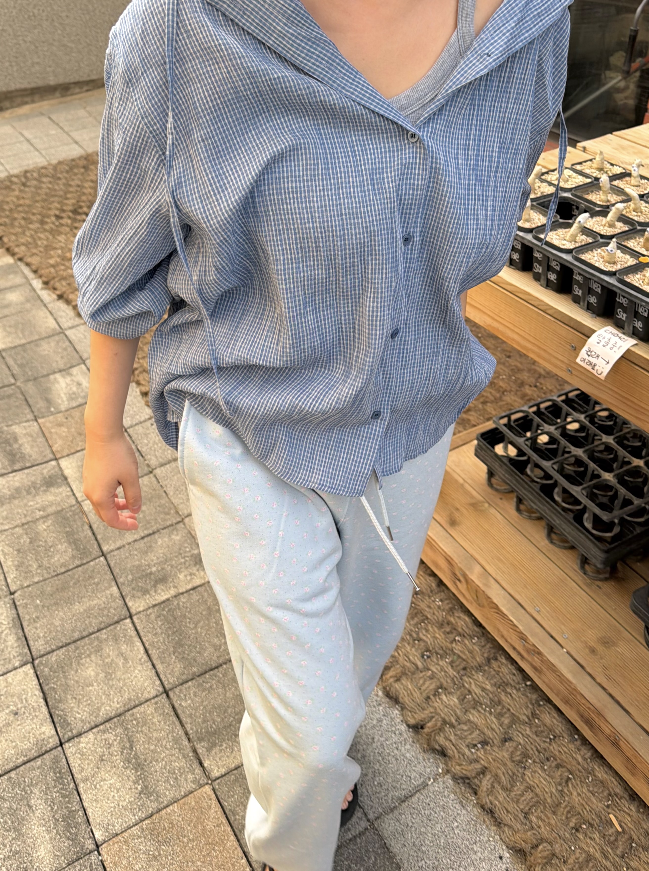 コットンボタンフードルーズ長袖チェックシャツ | 詳細画像12