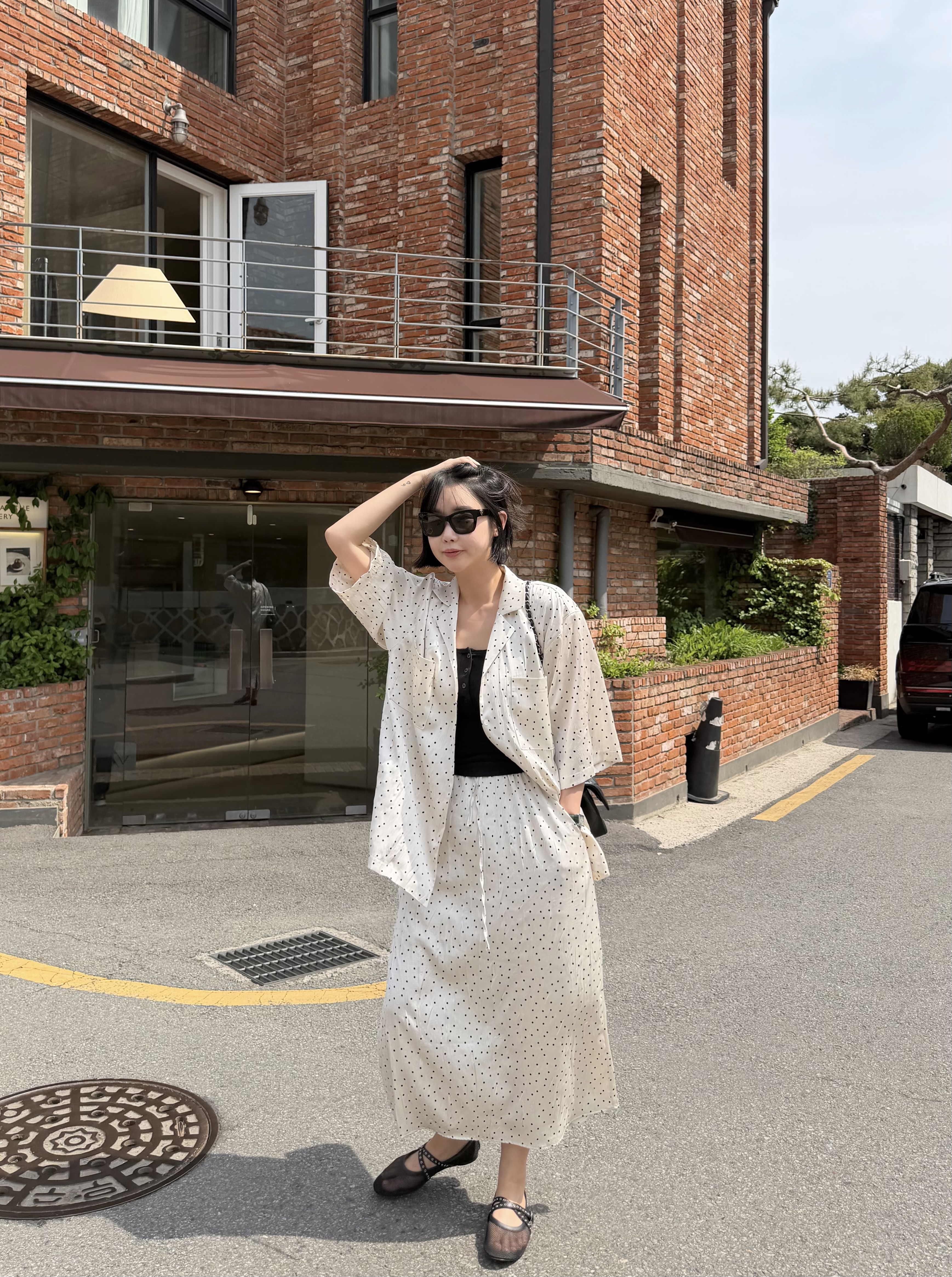 ボタンカラーボクシールーズ半袖長袖ドットシャツ | 詳細画像15