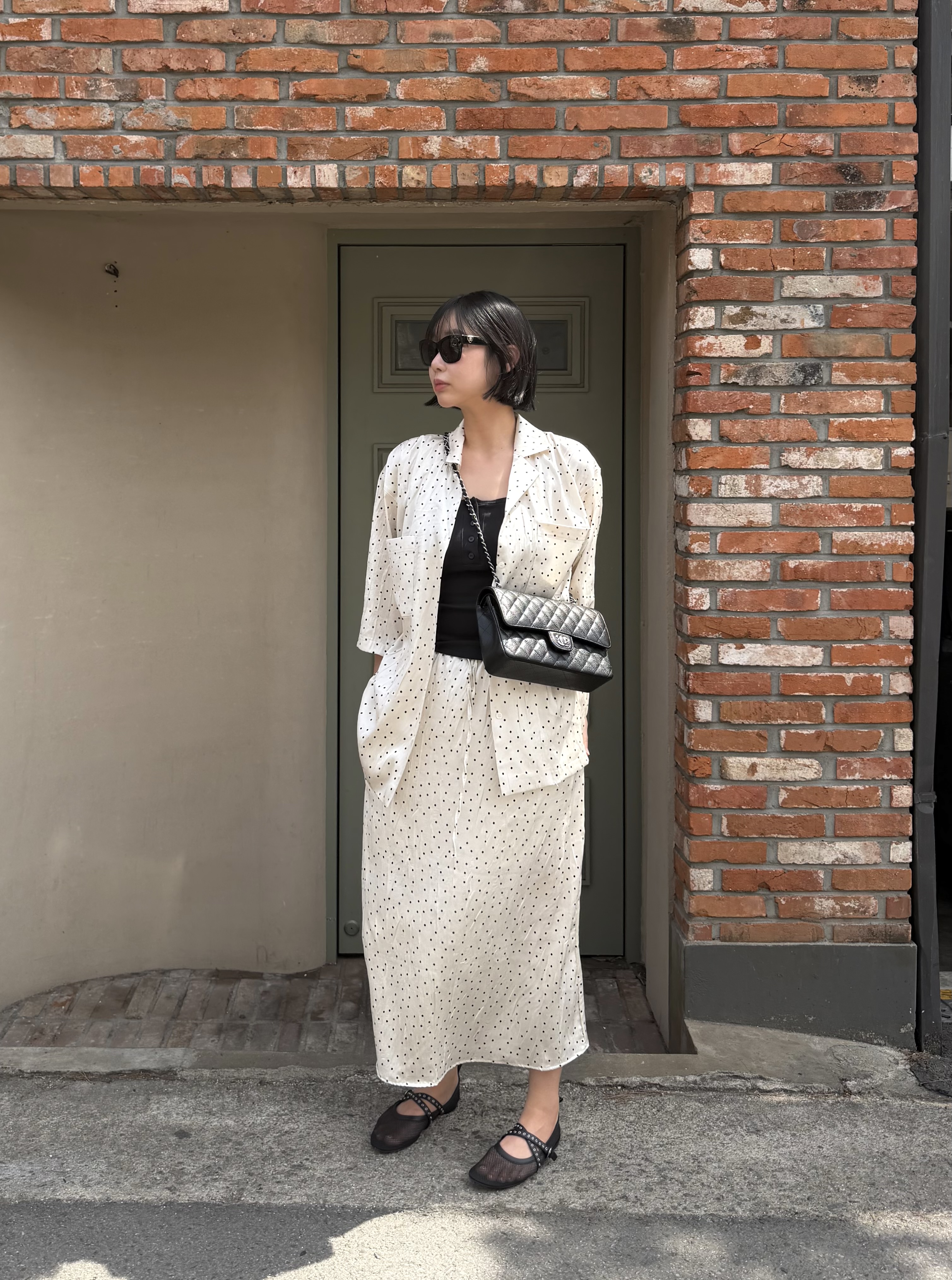 ボタンカラーボクシールーズ半袖長袖ドットシャツ | 詳細画像8