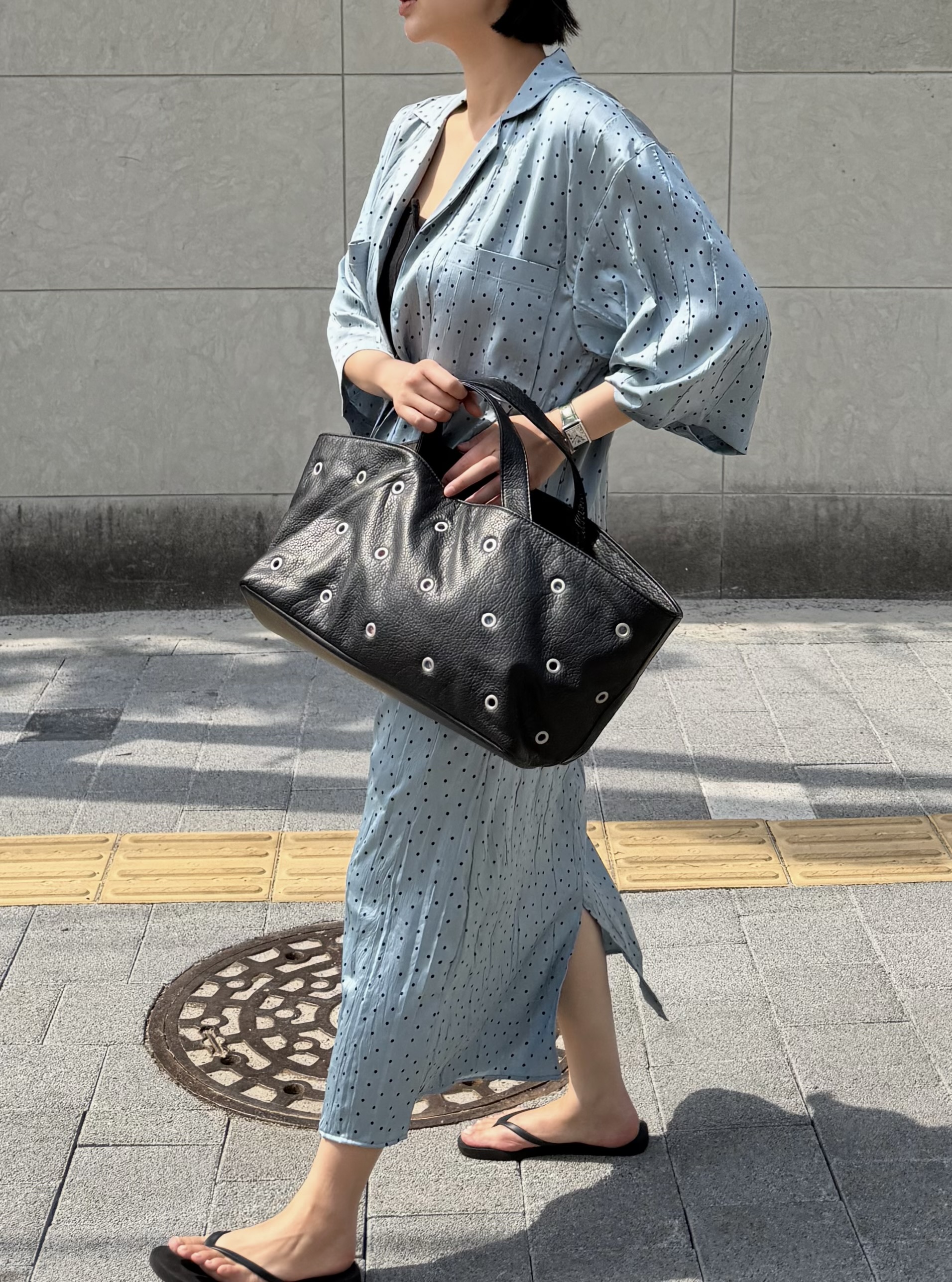 ボタンカラーボクシールーズ半袖長袖ドットシャツ | 詳細画像3