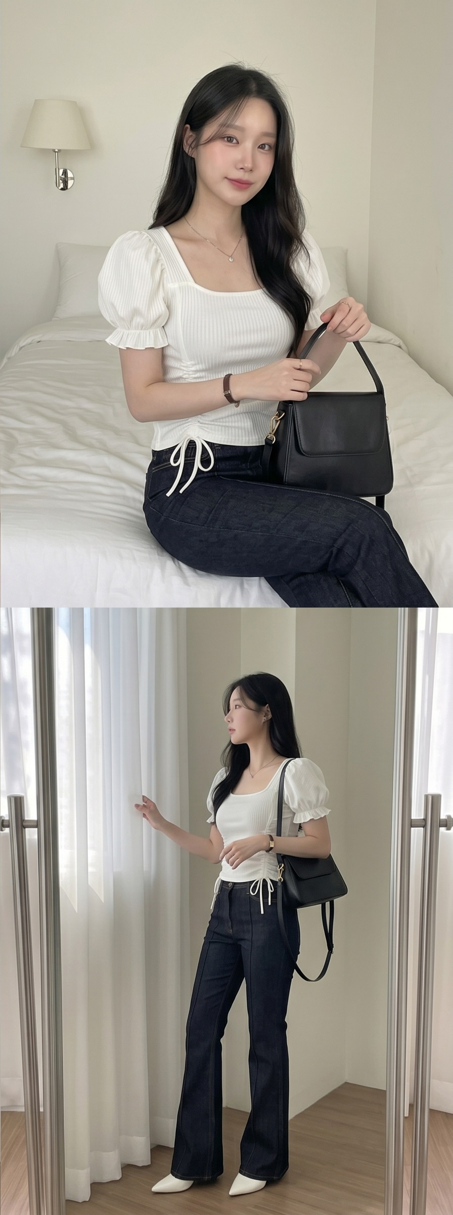 ストラップスクエアネックベーシックパフスリーブ半袖ニット | 詳細画像6