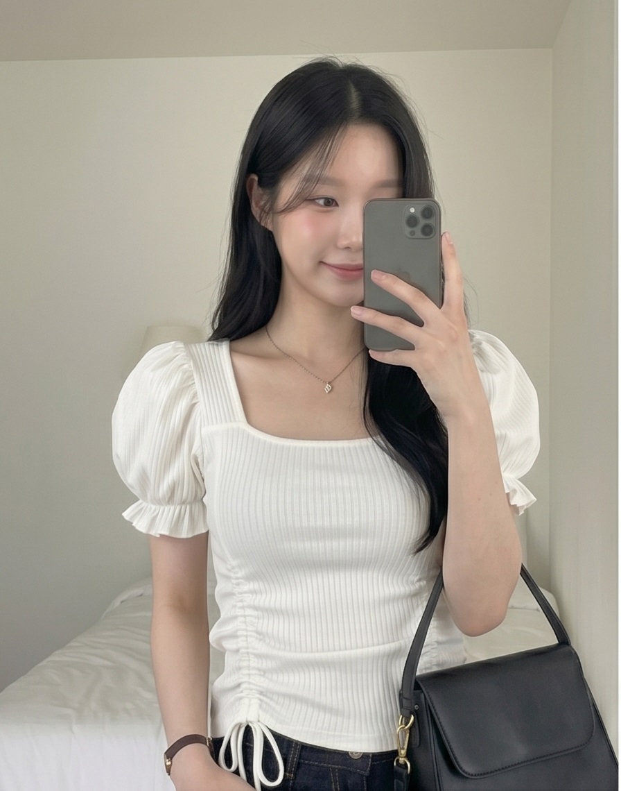 ストラップスクエアネックベーシックパフスリーブ半袖ニット | 詳細画像8