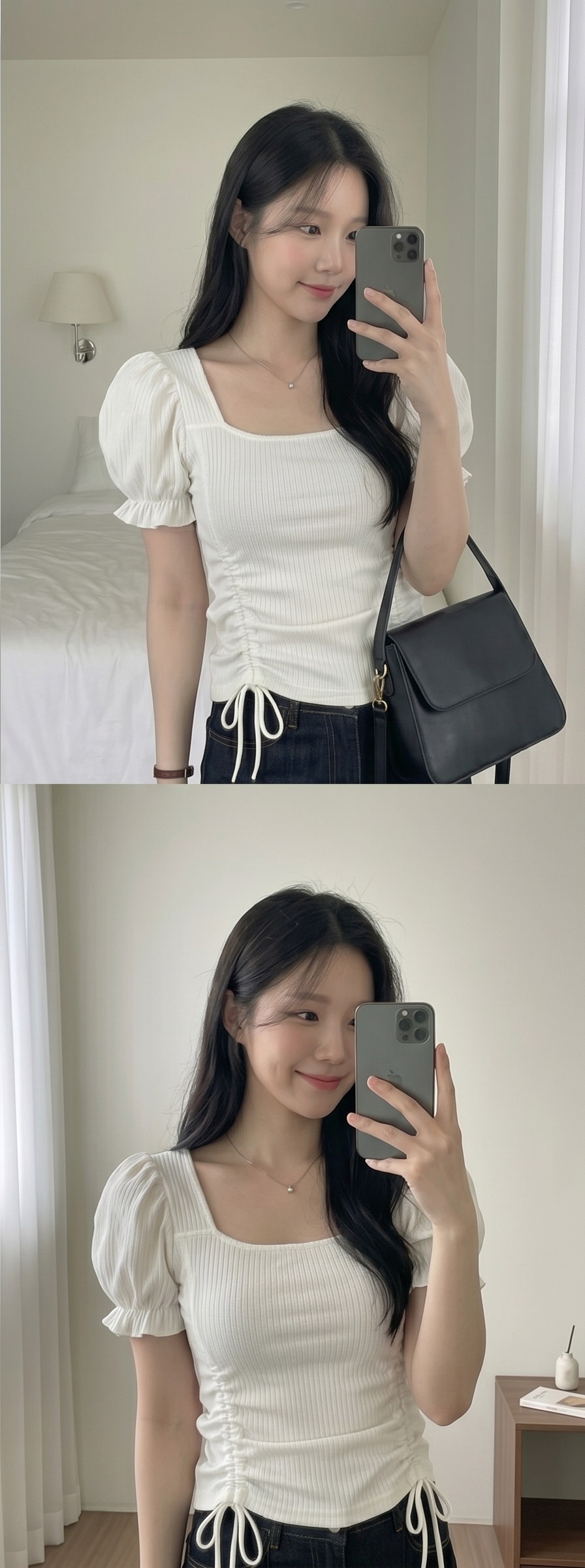 ストラップスクエアネックベーシックパフスリーブ半袖ニット | 詳細画像11