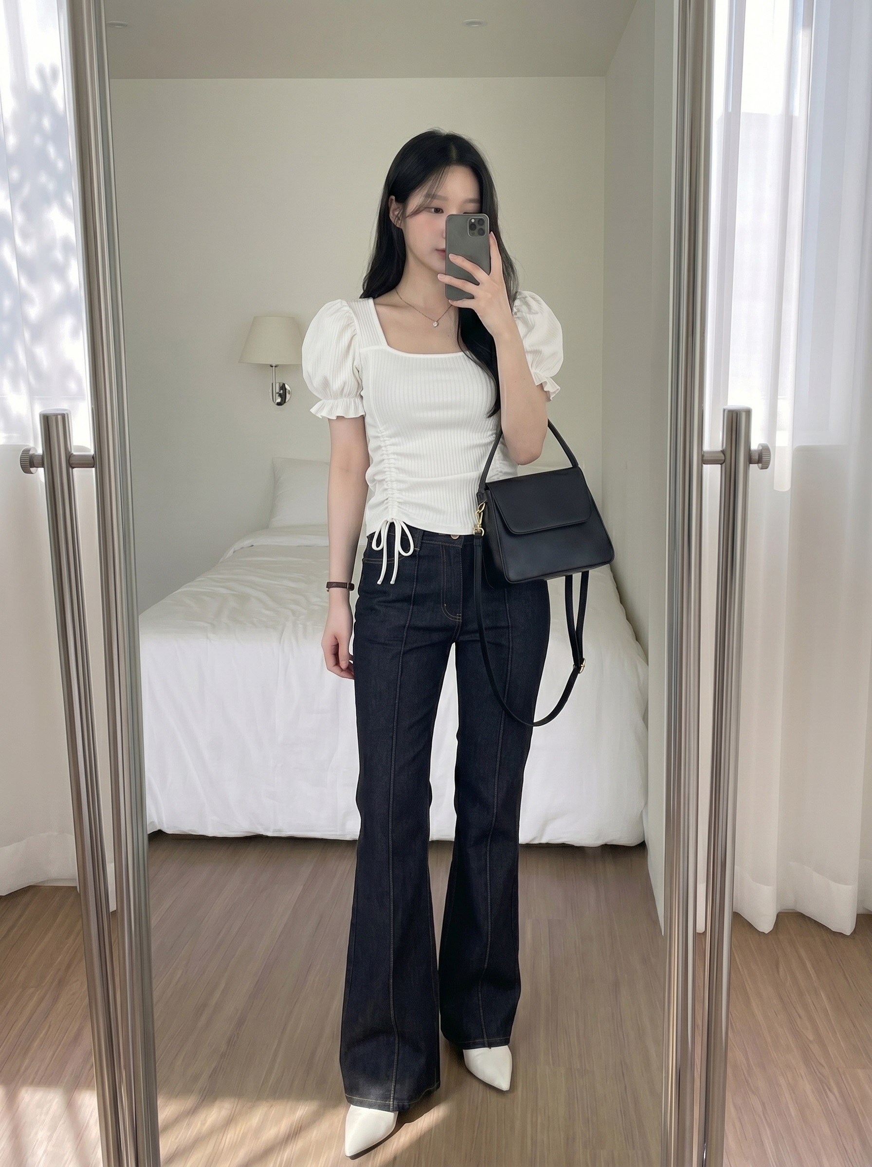 ストラップスクエアネックベーシックパフスリーブ半袖ニット | 詳細画像12