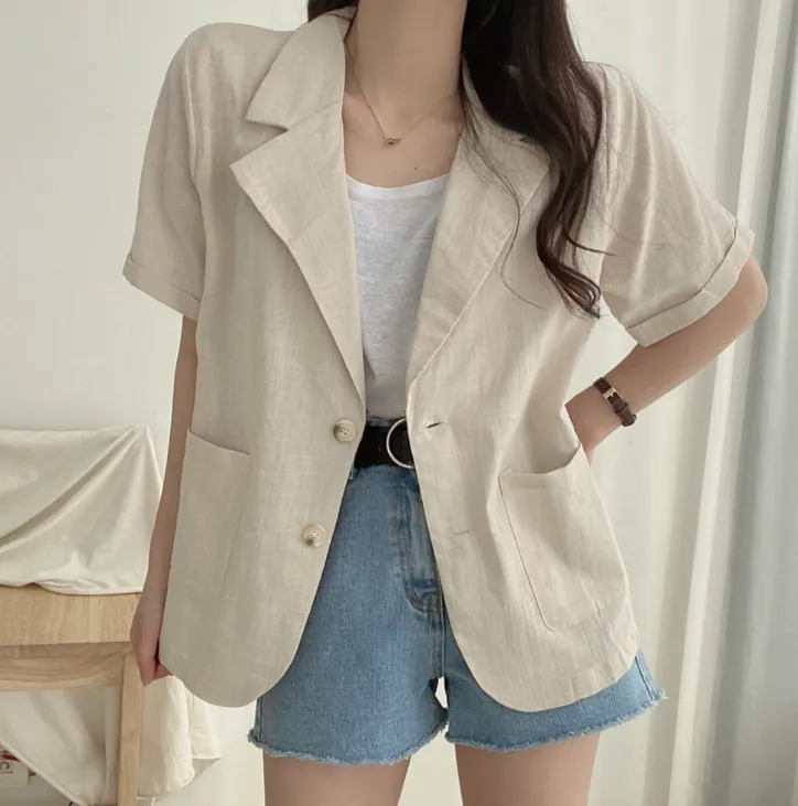 リネンボタンカラーベーシック半袖ジャケット | 詳細画像1