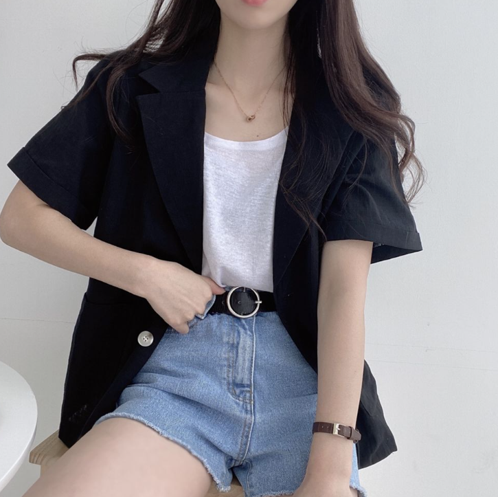 リネンボタンカラーベーシック半袖ジャケット | 詳細画像9