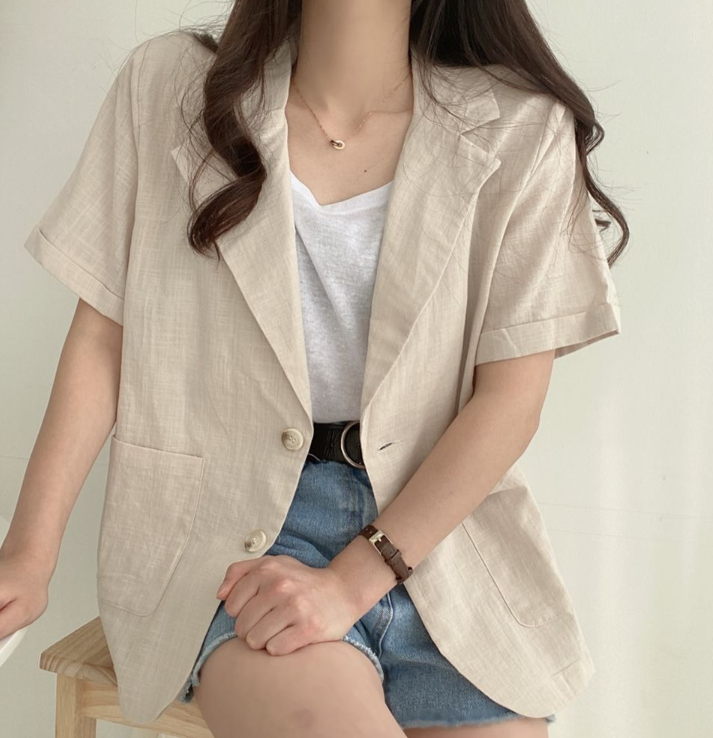 リネンボタンカラーベーシック半袖ジャケット | 詳細画像5