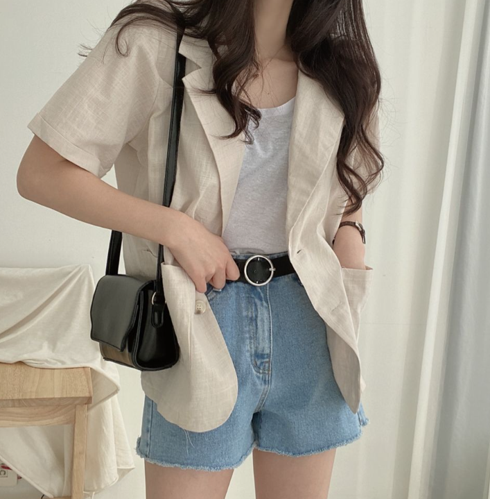 リネンボタンカラーベーシック半袖ジャケット | 詳細画像6