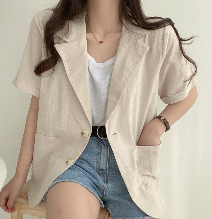 リネンボタンカラーベーシック半袖ジャケット | 詳細画像2