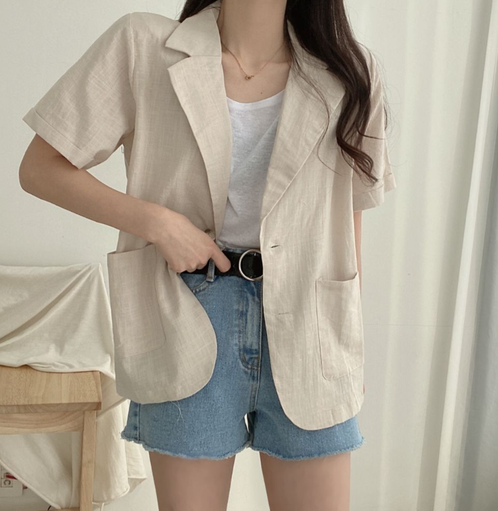 リネンボタンカラーベーシック半袖ジャケット | 詳細画像3