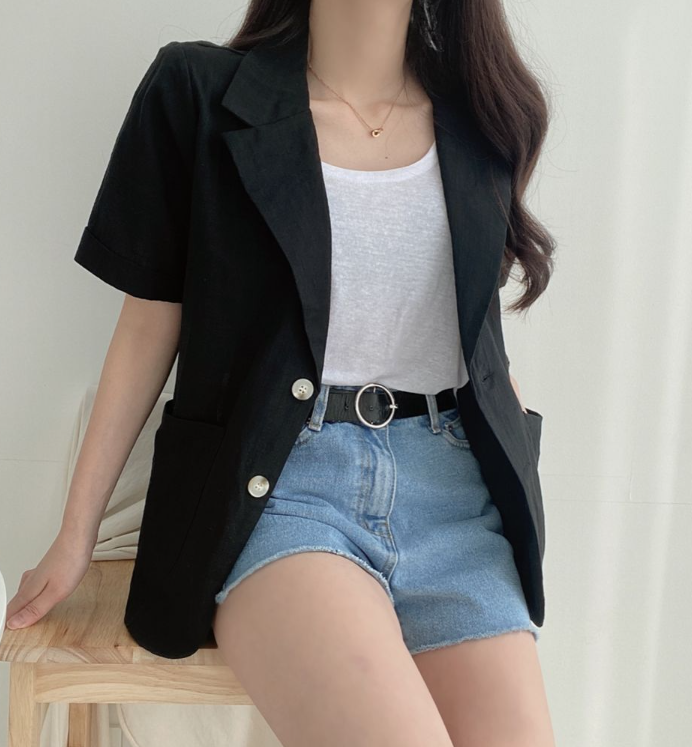 リネンボタンカラーベーシック半袖ジャケット | 詳細画像10