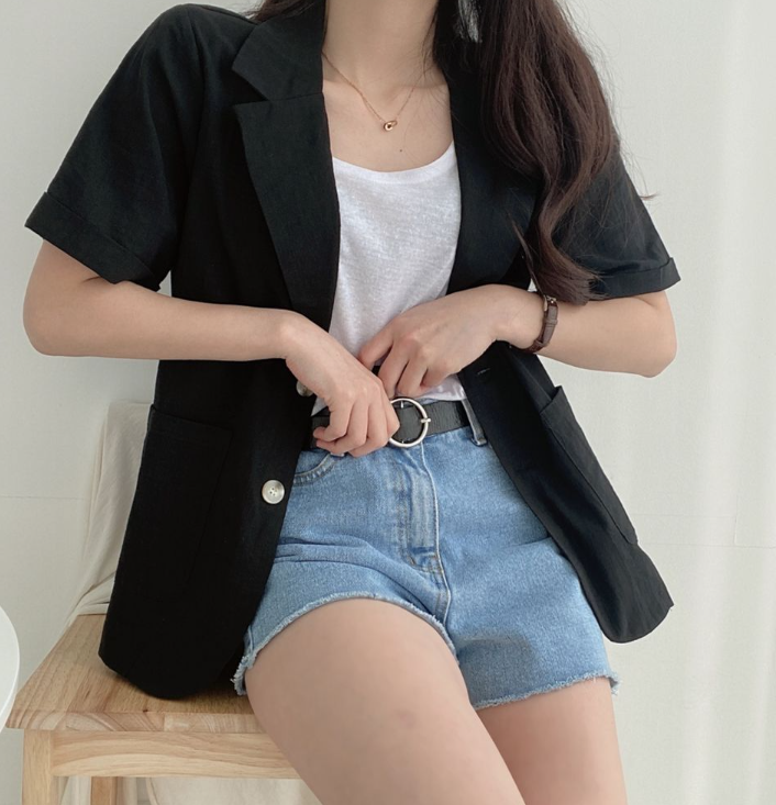 リネンボタンカラーベーシック半袖ジャケット | 詳細画像7