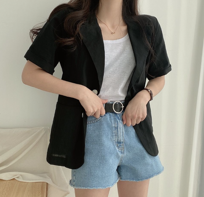 リネンボタンカラーベーシック半袖ジャケット | 詳細画像8