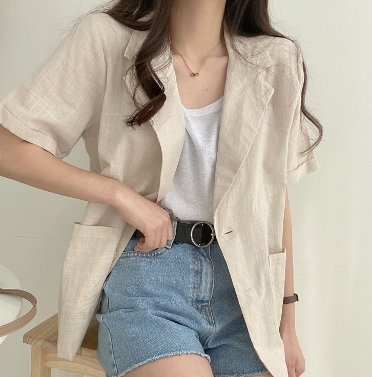 リネンボタンカラーベーシック半袖ジャケット | 詳細画像4