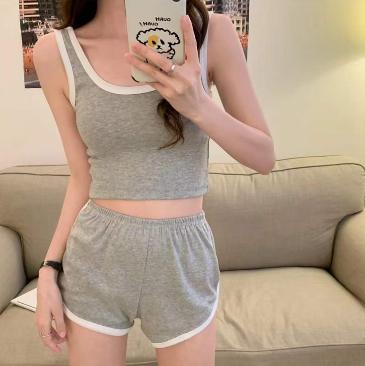 配色ウエストゴムスリムセットアップタンクトップトレーニングショートパンツ | 詳細画像17