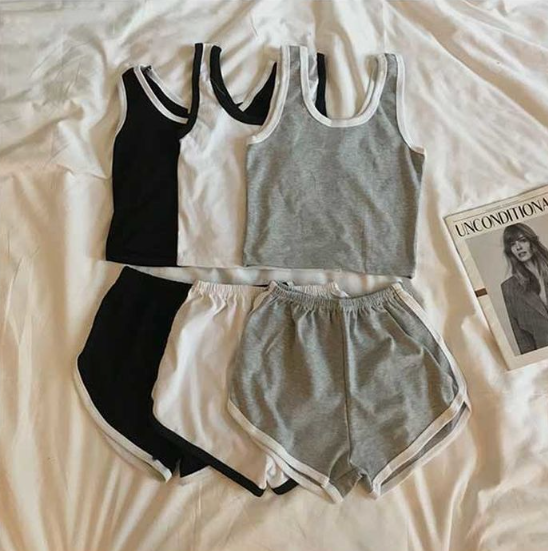 配色ウエストゴムスリムセットアップタンクトップトレーニングショートパンツ | 詳細画像18