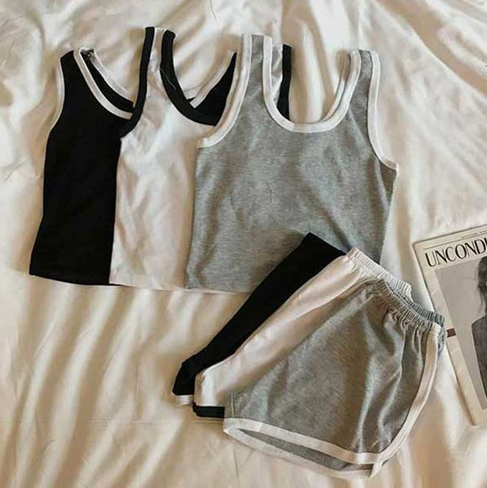 配色ウエストゴムスリムセットアップタンクトップトレーニングショートパンツ | 詳細画像19