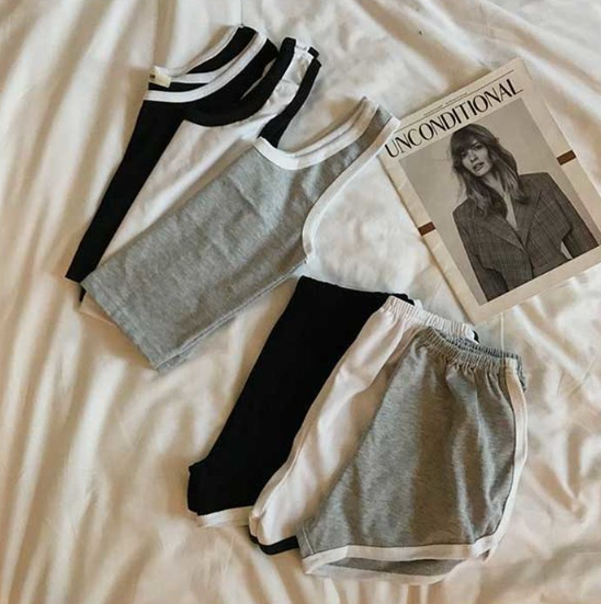 配色ウエストゴムスリムセットアップタンクトップトレーニングショートパンツ | 詳細画像20