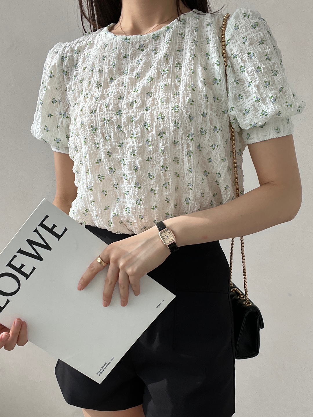 ベーシックパフスリーブ半袖小花柄ブラウス | 詳細画像6