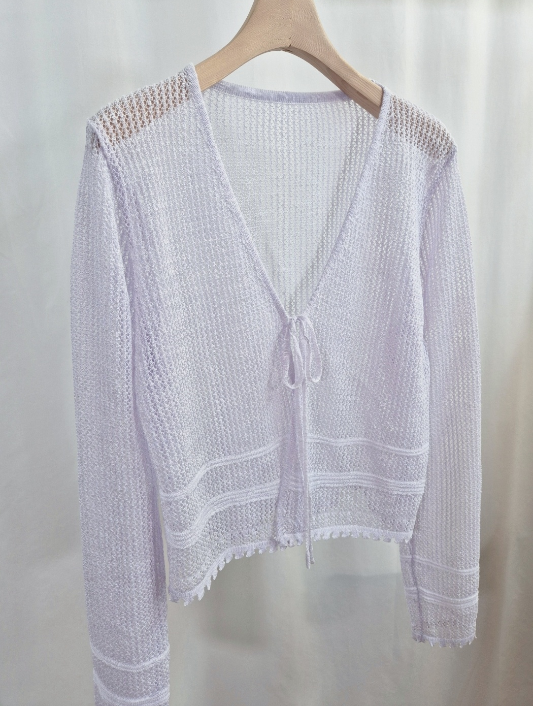 ニットシースルーボレロネックルーズ長袖ネットカーディガン | 詳細画像13