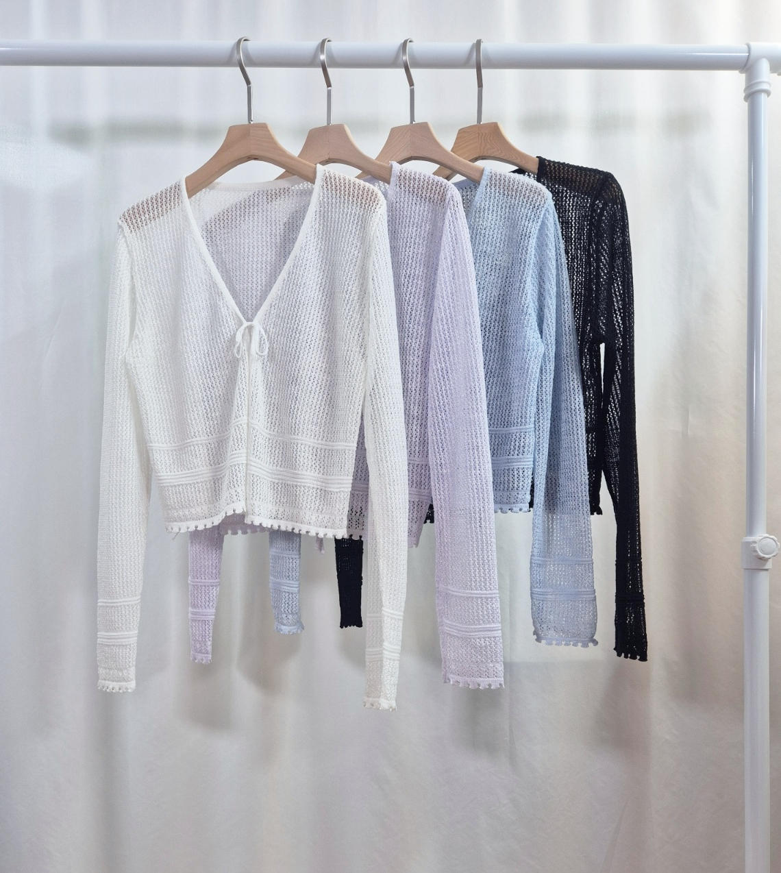 ニットシースルーボレロネックルーズ長袖ネットカーディガン | 詳細画像8