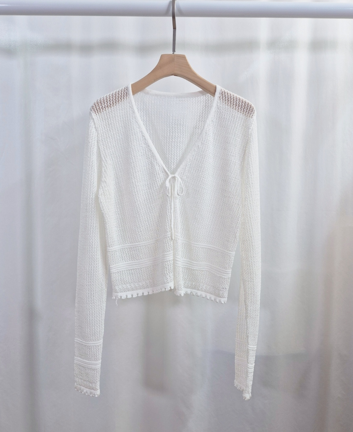 ニットシースルーボレロネックルーズ長袖ネットカーディガン | 詳細画像9